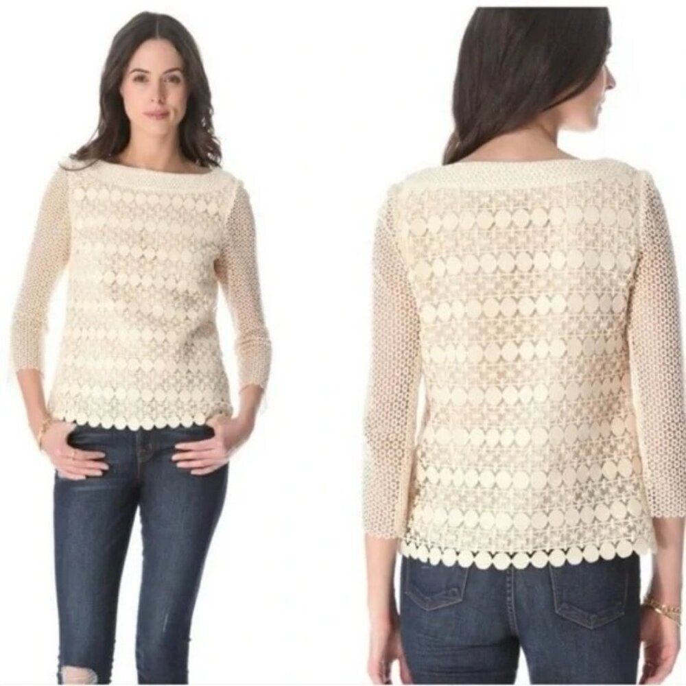 Tory Burch Charlotte Crochet Lace Top Size 6 Cream Ivory - Picture 2 of 9